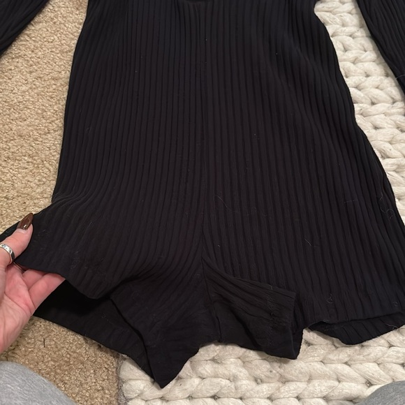 Black Ribbed Cotton Playsuit - Picture 3 of 5